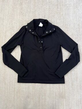 Athleta Flurry Snap Close Henley Black Ribbed Long Sleeve Top S